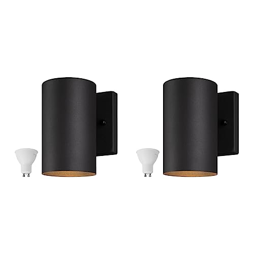 mirrea 7' Modern Outdoor Porch Wall Light with 5W LED GU10 Replaceable Bulbs in Matte Black Aluminum...