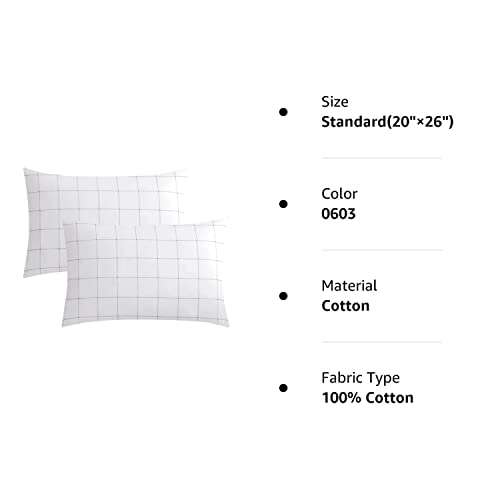 Jellymoni 100% Natural Cotton Plaid Standard Pillowcases Set, 2 Pack White With Black Grid Geometric Pattern Printed Pillow Covers With Envelope Closure(Pillows Are Not Included) #TOP5