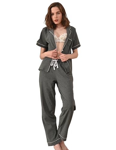 Image of NAP BOUND 100% Cotton Women's Pajama Sets Short Sleeve Button Down Soft Pjs 2 Piece Lounge Set with Pocket Nightwear XS-XXL