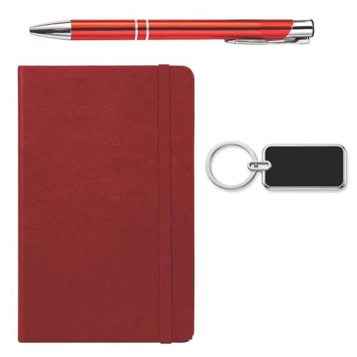 Image of Personalized Diary, Metal Pen & Keychain Set | Size A5-192 Page Writing Journal | Engraved Gift Set for Office, Corporate Events, Diwali, Christmas & Special Occasions | Bestsellers | Perfect For Corporate Gifting (Red)
