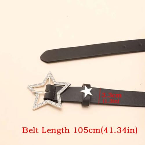 Waistband Punk Street Style Elegant PU Dress Shirt Decoration Rhinestone Star Buckle Belt Decoration (Black)2