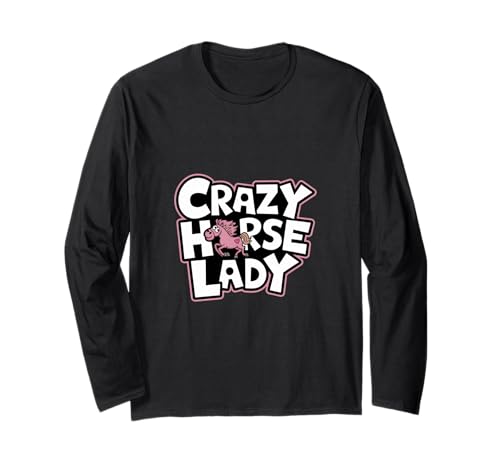 Crazy horse lady horse lover Tee per le donne Equitazione Maglia a Manica