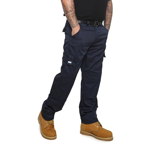 Mens Cargo Work Trousers Size 28 to 52 Black or Navy Cargo Combat Trousers by BWM (36" Waist/Long Leg, Navy)