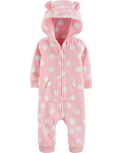 Carter's Baby Girls' Hooded Jumpsuit (12 Months, Pink/White Polka Dot)