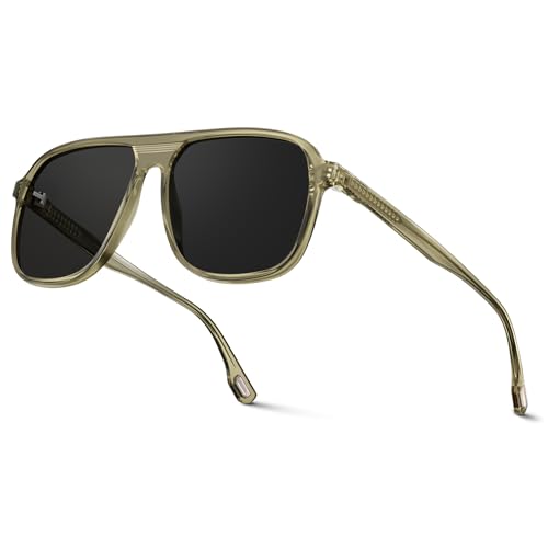 Retro Acetate Aviator Polarized Sunglasses for Women Men, Anti-Oil Pollution/Anti Seawater/Scratch Resistant Lens Square UV400 Outdoor Sun Glasses with Metal Wires, Brown Green