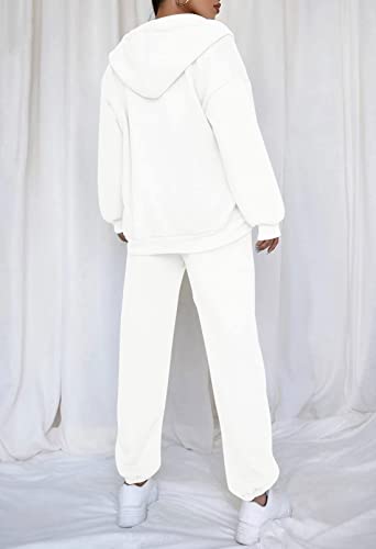 Toleny Women's Sweatsuit Outfit 2 Piece Workout Sets Full Zipper Sweatshirt And Long Pants Tracksuit White Xl #TOP3