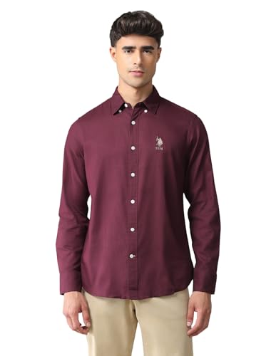 Image of U.S. POLO ASSN. Solid Slim Fit Shirts for Men - 100% Cotton, Full Sleeve Mens Casual Shirts