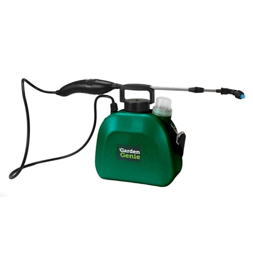 Garden Force Garden Genie Rechargeable Electric Sprayer in Moss Green - 5L Cordless Sprayer 1.6 Bar Pressure - Telescopic Lance & 3 Nozzles - Weed Killer Fertiliser & Plant Watering System - Easy Use