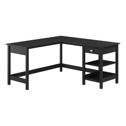 Bush Furniture Broadview - Escritorio para computadora en forma de L de 60 W con almacenamiento, color negro clásico, estación de trabajo para el hogar, oficina, espacio de trabajo personal