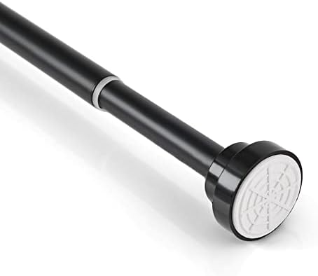 Shower Curtain Tension Rod Extendable 115-210cm, Stainless Steel Spring Telescopic Curtain Pole Adjustable Hanging Rail Without Drilling for Bathroom Kitchen Wardrobe Window Doorway, Black