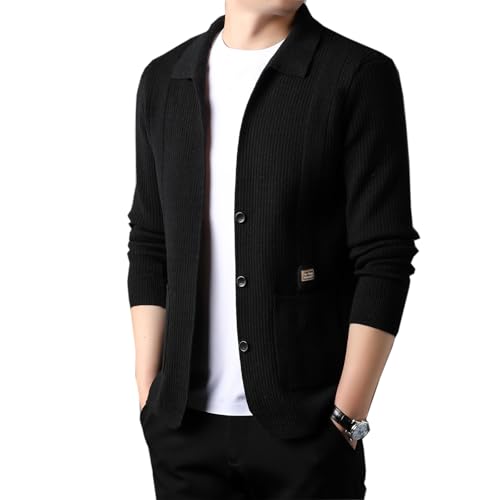 Men's Lapel Knitted Long Sleeve Coat, Autumn Button Up Cardigan Slim with Pockets,Business Casual Knitted Sweater
