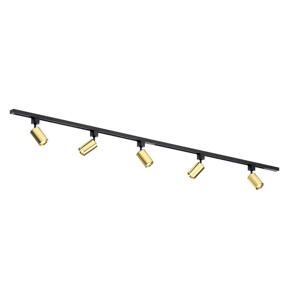 Qub Focus III 1-Phasen Led Schienensystem - 200cm - 5x GU10 Spots Schienensystem lampen - 2x 1m Lichtschienensystem - I-Form - Deckenstrahler Gold - Erweiterbar & flexibel - LED-kompatibel