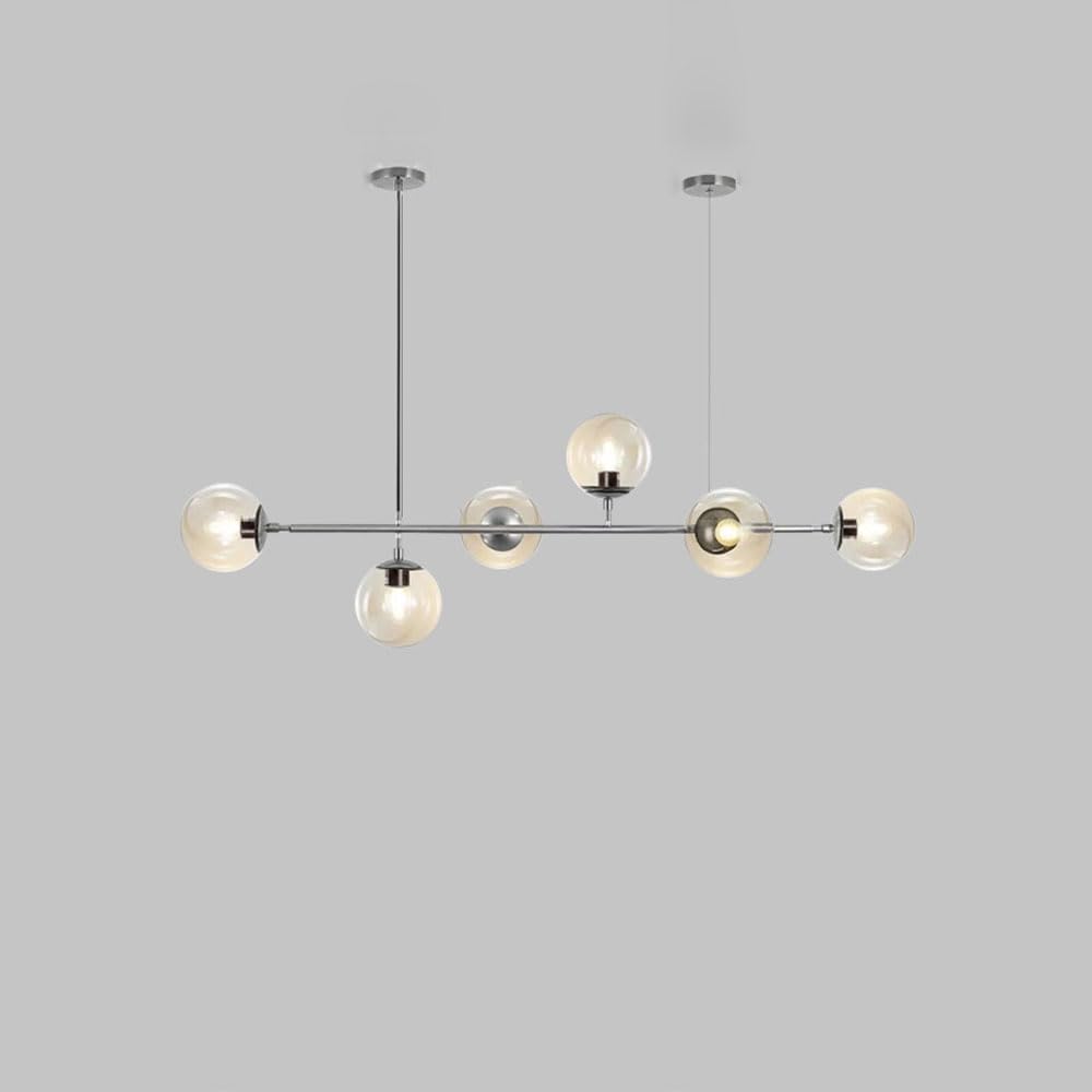 KXEcoLife Modern Nordic 6-Light Pendant Ceiling Lamp with Glass Globe Shades, Adjustable Chandelier for Kitchen Island, Farmhouse Lighting, E27 Bulbs, Elegant Hanging Fixtures