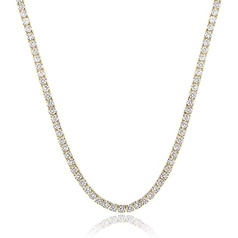 GMESME 18K Gold Plated 4.0mm Cubic Zirconia Classic Tennis Necklace 18/20/22/24 Inch, 20, Brass, Cubic Zirconia Cover