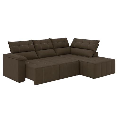 Sofá de Canto Retrátil e Reclinável 4 Lugares Santorini Veludo Luizzi (Marrom)