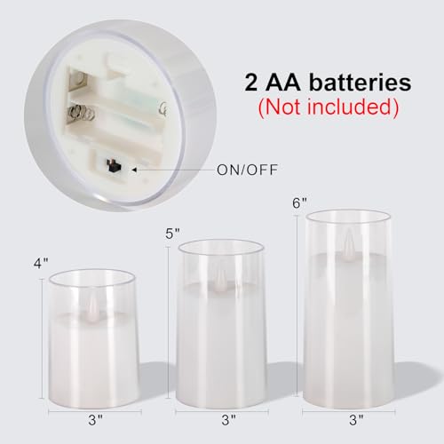 Image of Homemory Realistic Flickering Flameless Candles with Remote Control & Timer | LED Fake Electric Pillar Candles Battery Operated for Home, Datting, Christmas Decor, White, Set of 3