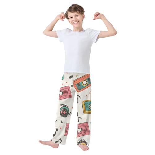 ZZXXB Colorful Cassette Tape Boys Long Pants Soft Trousers Elastic Waist Kids Lounge Bottoms with Pockets S-XL3