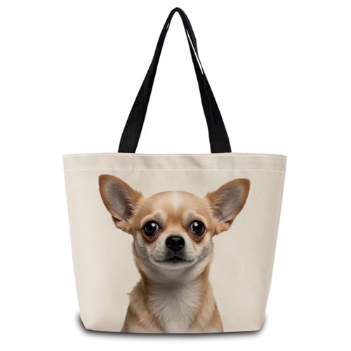 ZhuVantrix Chihuahua Tote Bag Reusable Grocery Bags Aesthetic Shopping Shoulder Handbag with Interior Pocket Lightweight & Washable Stylish Chihuahua Present for Dog Mom Women