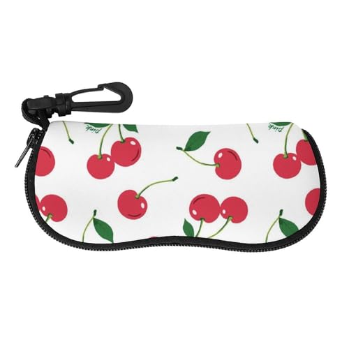 メガネケース メガネポーチ チェリー かわいい 果実 ファスナー式 軽量 眼鏡ケース 小物入れ 柔らかい 防滴可能 擦り傷防止 フック付き 持ち運び便利 おしゃれ プレゼント