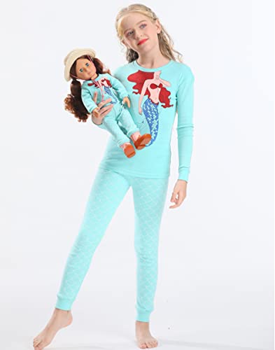 Image of Babyroom Girls Matching Doll&Toddler 4 Piece Cotton Pajamas Toddler Christmas Sleepwear