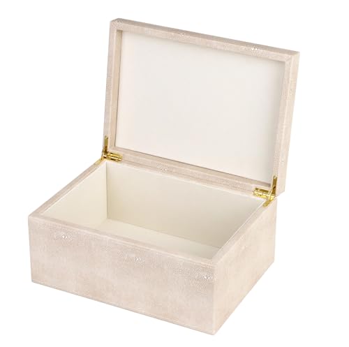 HofferRuffer Dekorative Box aus Kunstleder, große Holzstruktur, Andenken-Box, Zubehör-Organizer, Schmuck-Organizer mit Scharnierdeckel, Aufbewahrungsbehälter für Zuhause oder Büro (Hellgrau Shagreen)