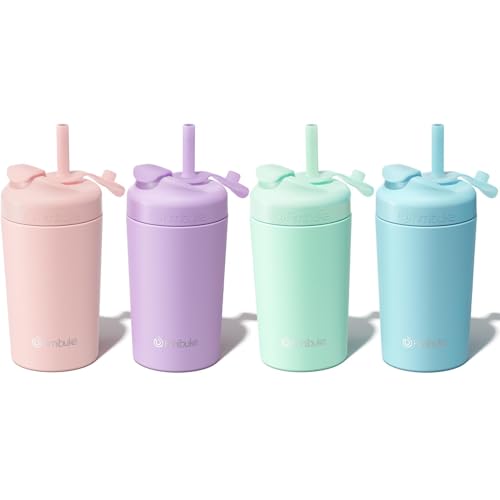 Fimibuke Kids & Toddler Cups, 10 OZ Spill Proof Straw Cups for Toddlers, 4 Pack Leak-Proof Kid Insulated Tumbler with Screw-On Lid & Silicone Straw with Stopper, Stainless Steel Sippy Cup for Girl Boy