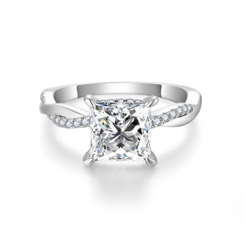 Bague moissanite 2 carats princesse anti-ternissement argent