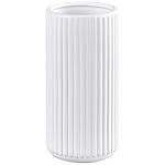 White Ceramic Flower Vase for Pampas Grass, 8 inch Small Decorative Centerpiece Ribbed Vase for Dining Table, Office Desktop, Shelf Bookshelf, Mantel, Entryway, Bathroom, Countertop, Farmhouse, Gift