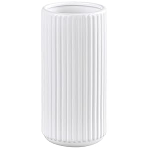 White Ceramic Flower Vase for Pampas Grass, 8 inch Small Decorative Centerpiece Ribbed Vase for Dining Table, Office Desktop, Shelf Bookshelf, Mantel, Entryway, Bathroom, Countertop, Farmhouse, Gift