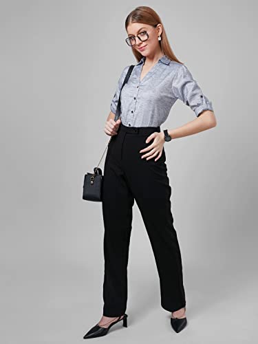 Image of Style Quotient Women Solid Navy Viscose Rayon Semi Formal Shirt