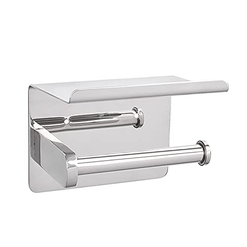 Porta carta igienica in acciaio inox con finitura lucida a specchio e mensola per cellulare, accessorio da bagno durevole per case moderne
