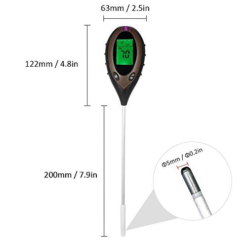 Image of 4 in 1 Plant Flowers Soil PH Moisture Light Soil Meter Temperature Thermometer Soil Survey Instrument Sunlight Intensity Tester