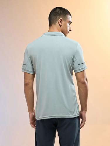 Image of TECHNOSPORT Men's Solid Slim Fit Polo Collar T-Shirt TECHNOCOOL+ Half Sleeve Button Polyester for Gym Running Workout UPF50+ Anti Odour