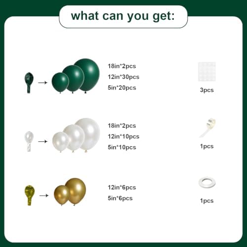 Emerald Green and Gold Balloons Arch Kit, Dark Hunter Forest Green Pearl Sand White Metallic Gold Balloons for Jungle Wedding Birthday Graduation Party St. Patrick's Day Decorations