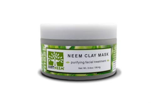 JustNeem, French Clay Mask with Neem, for Blemishes, Blackheads, Rashes; for Irritated and Stressed Skin; Deeply Cleansing and Rejuvenating; Rosemary, Lavender, Eucalyptus Essential Oils, 3.4 oz