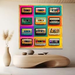 Nostalgie années 80 tableau cassette audio vintage déco murale 55x55 - 4