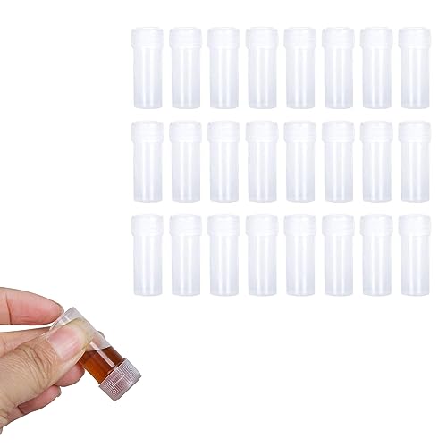 Rowwait 25Pcs 5 ml Plastic Sample Bottles Small Clear Storage Container Case Test Tube Vial with Screw Cap,Sampling Bottle Reagent Bottle,Plastic Test Tubes Sample Vials for Lab,Small Items
