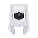 ASFWAGQ Blusa medieval para mujer, gótica, steampunk, parte superior, ropa medieval, disfraz renacentista, con cinturón, hombros descubiertos, mangas de trompeta, para carnaval, pirata, cosplay