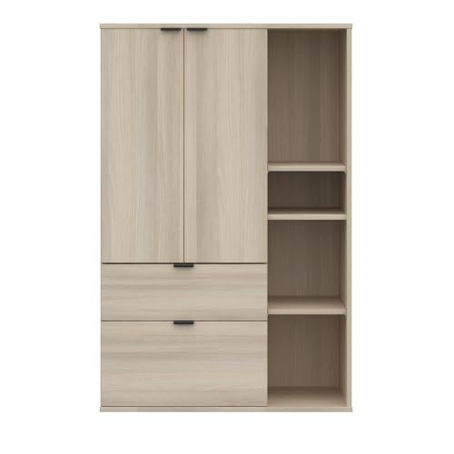 Image of Wakefit Engineered Wood Cabinet | 1 Year Warranty | Storage Cabinet for Home Kitchen Living Room | 1 Closed Compartment, 2 Drawers & 4 Open Shelves | Pattens - Moldau Acacia