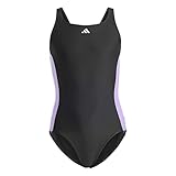 adidas-Logo ADIDAS Girl\'s Cut 3S Suit Swimsuit, Black/Violet Fusion/White, 11-12 Jahre