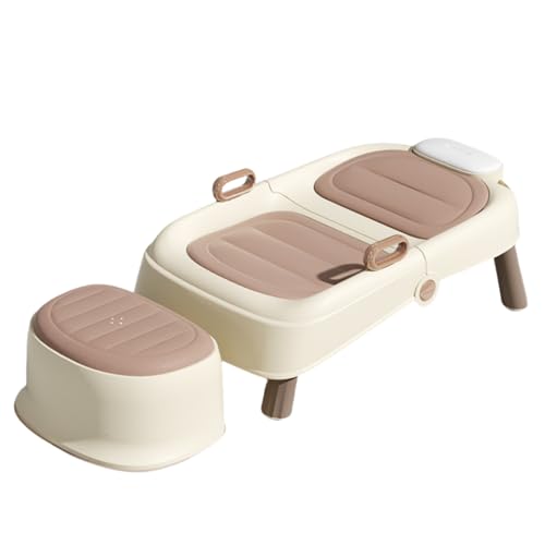 Bxzzuisシャンプーチェア 洗髪椅子 折りたたみ式 シャンプー洗髪器 幼児用洗髪椅子 妊婦シャンプー椅子 ペダル付き 洗面器付き 安全で快適 省スペース 介護者用/妊娠/入院/高齢者/子供 ベビー用品 家庭用 (コーヒー色,椅子+フットレスト)