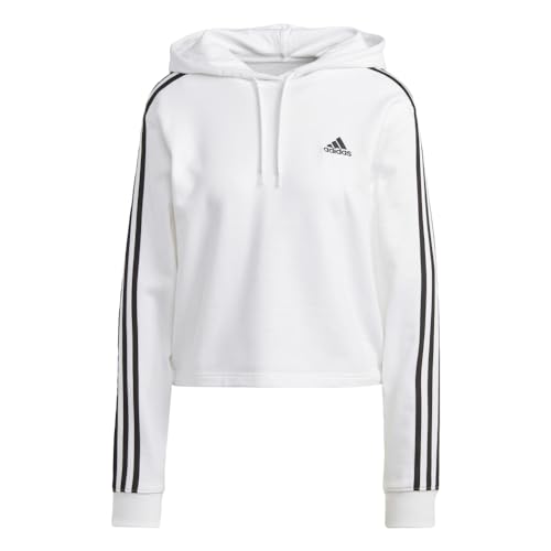 adidas Women's Essentials 3-Stripes French Terry Cropped Hoodie Hooded Sweatshirt, White/Black, Medium