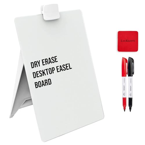 LifeKrafts Dry Erase Glass Board Desktop Easel |(9 x 12 inches) with 2 Pens and 1 Eraser-Pack of 1|Non-Magnetic Glass Whiteboard on Stand for Table Desk, Great for Office, Home.