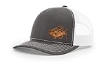 Crappie Fishing Hat Laser Engraved Leather Patch Richardson 112 Snapback Trucker Cap Charcoal/White