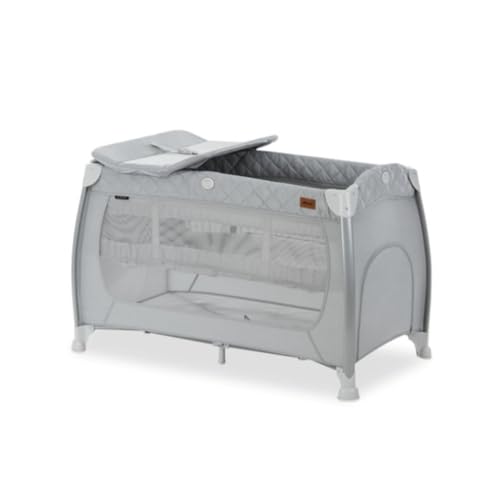 hauck Lit Parapluie avec Matelas 2 Niveaux Play N Relax Center - Réglable en Hauteur, Table à Langer Incluse, Accès Latéral, Roues - Melange Grey