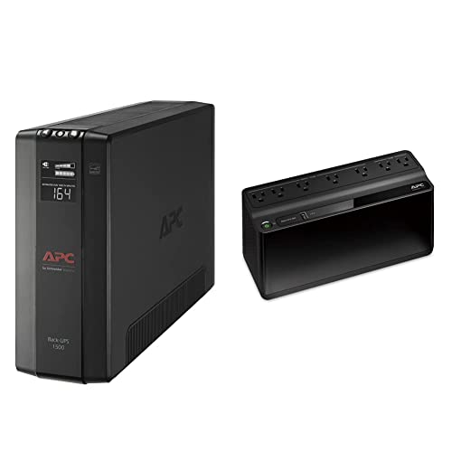 APC 1500VA UPS Battery Backup, Surge Protection - 600VA UPS Power Supply Has 7 Outlets, USB Port