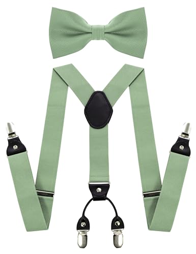 JEMYGINS Sage Green Suspender and Silk Bow Tie Sets for Men (51)