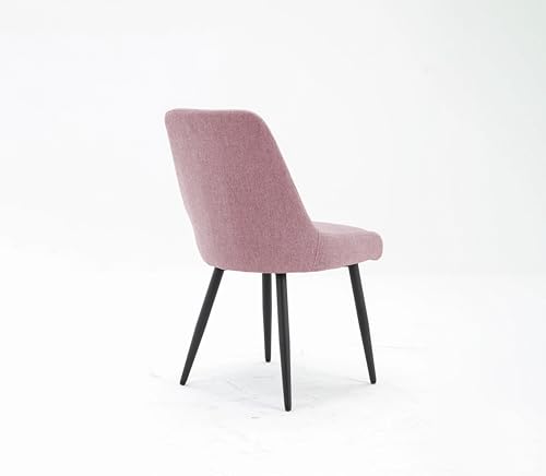 Image of Finch Fox Morris Glam Comfortable Fabric Upholstered Padded Living Room Side Dining Chair for Cafeteria Bedroom, Restaurents, Home, Office with Black Metal Legs in Pink Color (Set of 4)