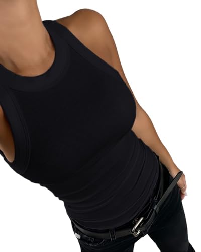 CHICME Womens Summer Sleeveless Tank Top Casual Ribbed Racerback Basic Fitted Thick Strap Shirts Tops2
