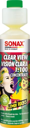 SONAX Clear View Lemon Rocks Windshield Washer Fluid 250ml | Refreshing Lemon Fragrance via AC Vent | Windscreen Cleaning Liquid | Removes Tough Dirt & Grime | 1:100 Concentrate | Art.No.03701410